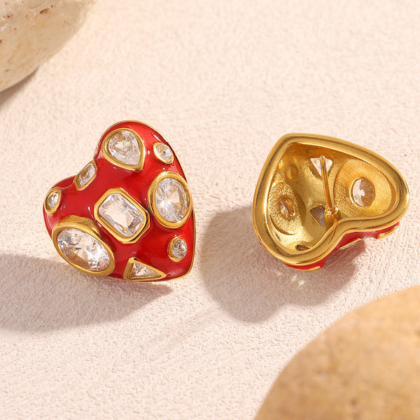 Heart Red 18K Gold Cubic Zirconia Stainless Steel Stud Earring Bulk Secondary image
