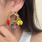 Designer Multi Color Enamel Gold Plated Ladybug Charm Hoop Earrings Bulk