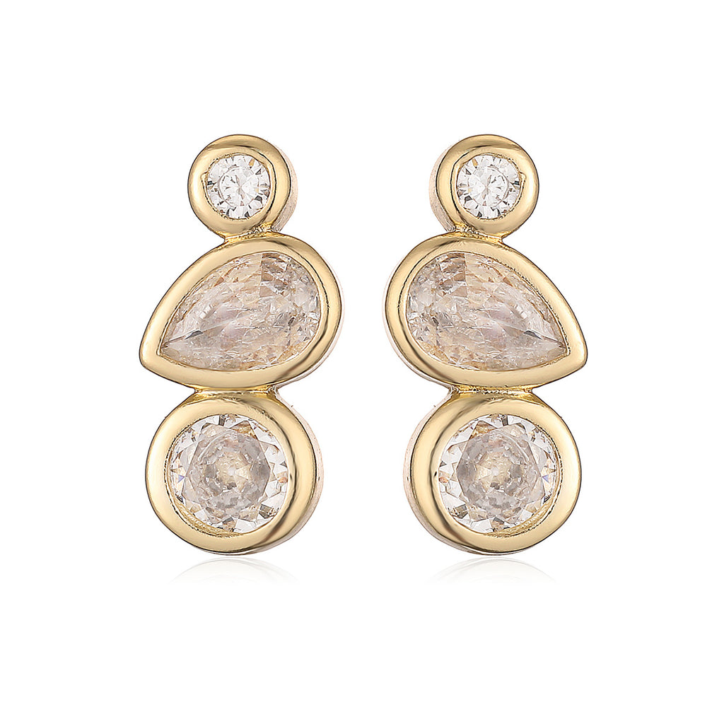 Solitaire 18K Gold Cubic Zirconia Anti Tarnish Stud Earring Women Bulk