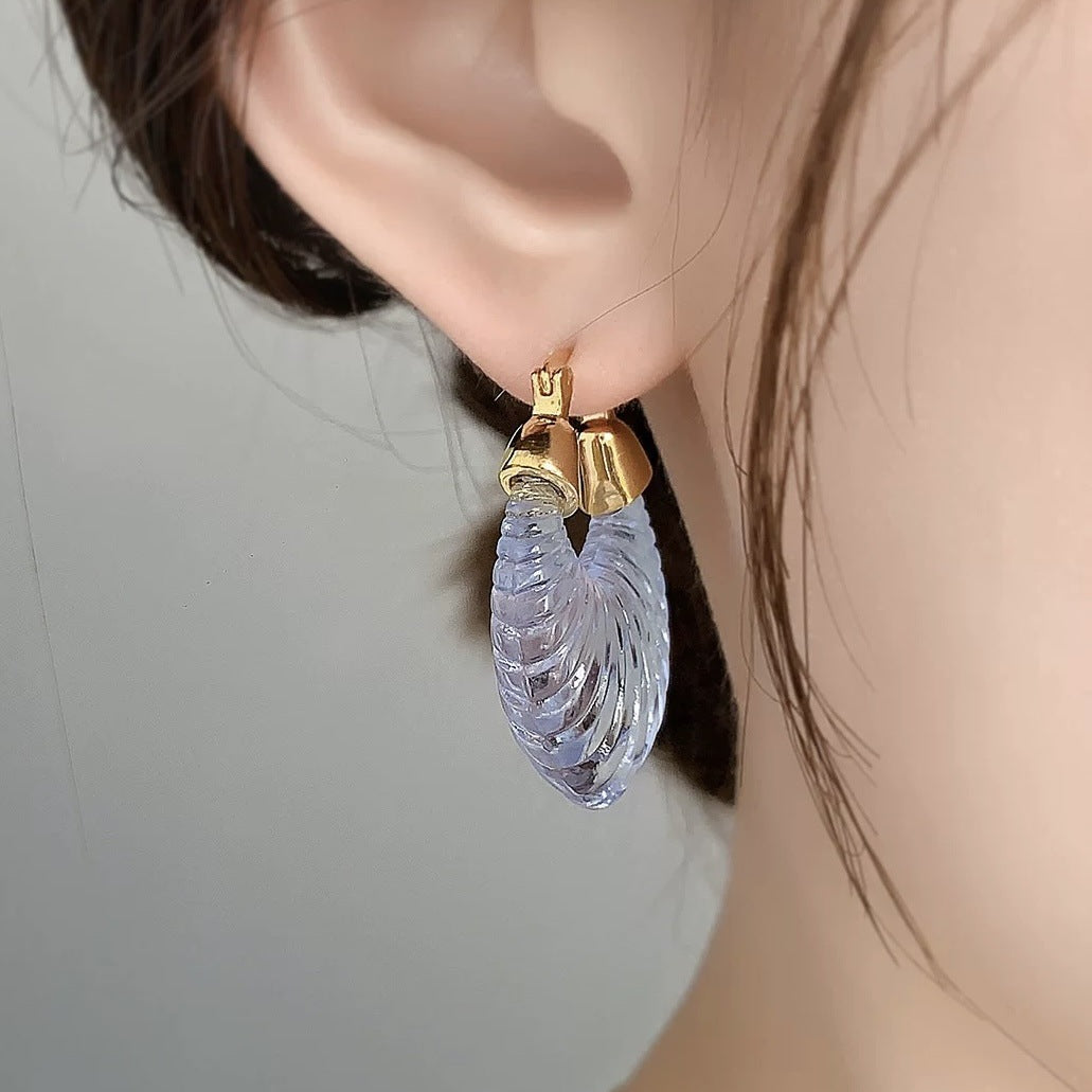 Gold Plated Transparent Resin Sculptural Fan Copper Hoop Earrings Bulk