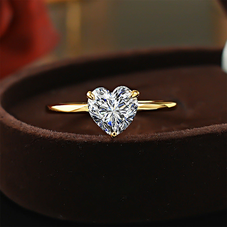 Gold Silver Heart Cubic Zirconia Copper Adjustable Ring For Women Bulk