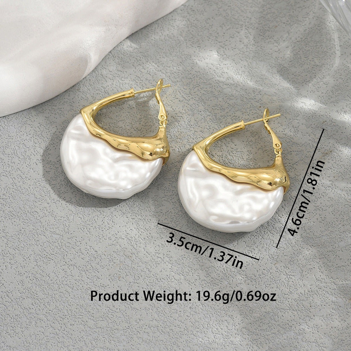 White Modern Abstract Gold Pearl Copper Hoop Earrings For Women Bulk