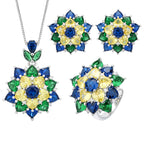 Flower Multi Gemstone Silver CZ Necklace Earring Ring Set Bulk