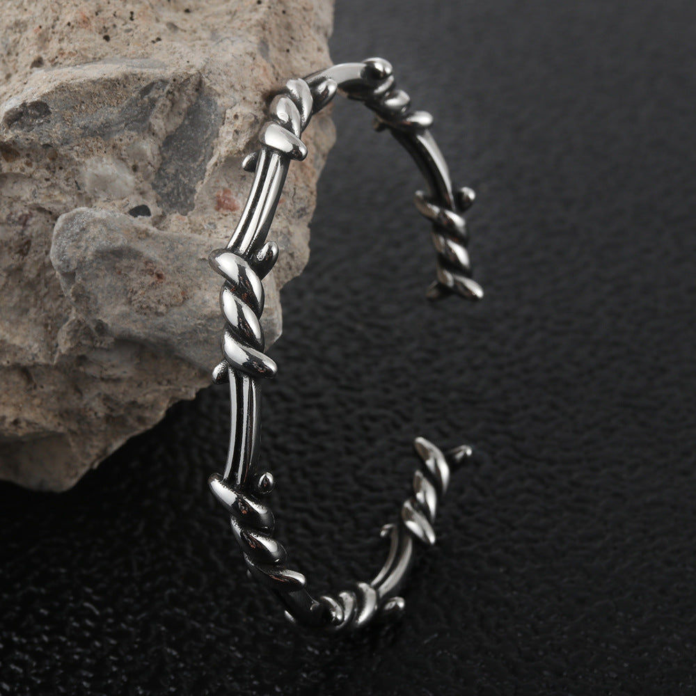 Rustic Twisted Rope Oxidized Silver Cuff Kada Bracelet For Women Bulk