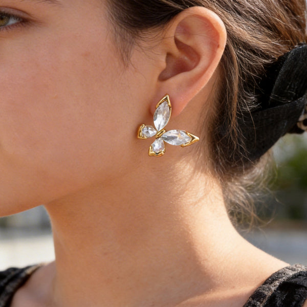 Butterfly With Marquise Cut Gold Anti Tarnish Copper Stud Earrings Bulk Secondary image