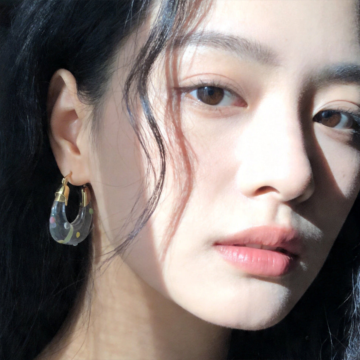 Gold Silver Transparent Confetti Resin Crystal Copper Hoop Earrings Bulk Secondary image