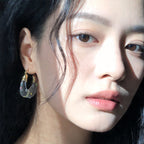 Gold Silver Transparent Confetti Resin Crystal Copper Hoop Earrings Bulk