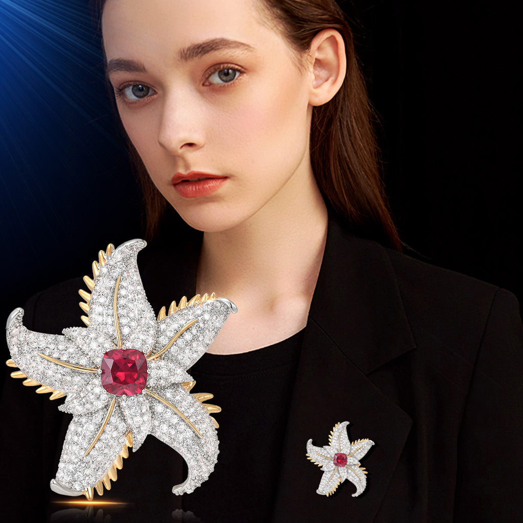 Pink Gold Starfish Cubic Zirconia Copper Anti Tarnish Brooch Women Bulk