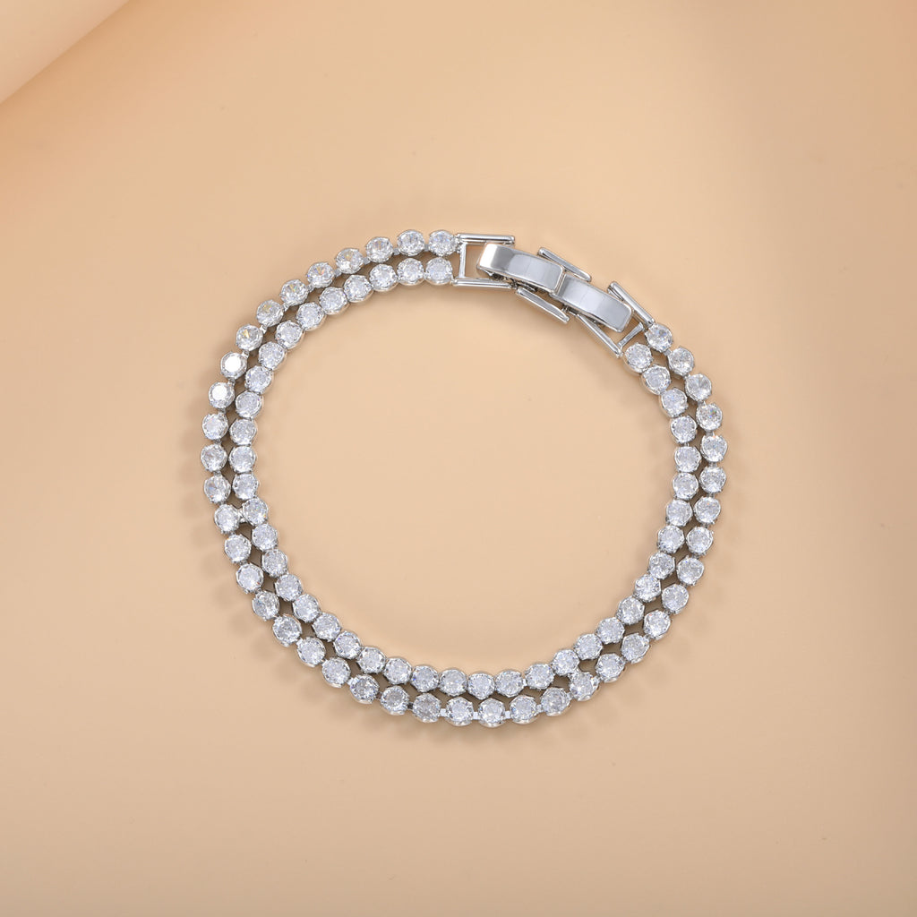 Bulk Double Row Tennis Style Rose Silver Yellow Gold CZ Copper Bracelet