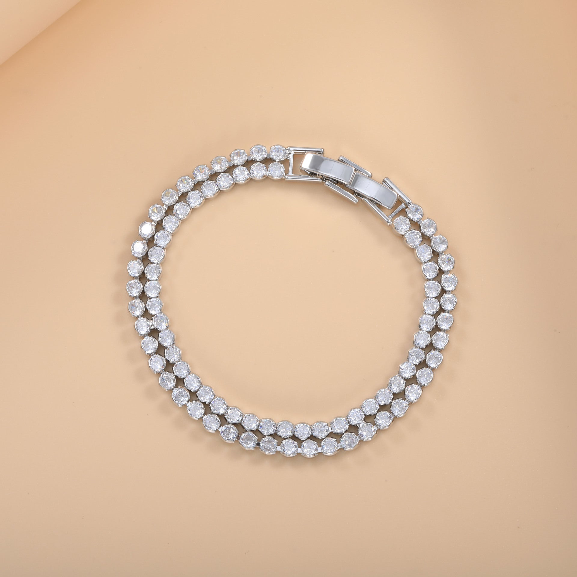Bulk Double Row Tennis Style Rose Silver Yellow Gold CZ Copper Bracelet