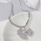 Luxury Silver Plated CZ Crystal Bow Anti Tarnish Copper Necklace Bulk