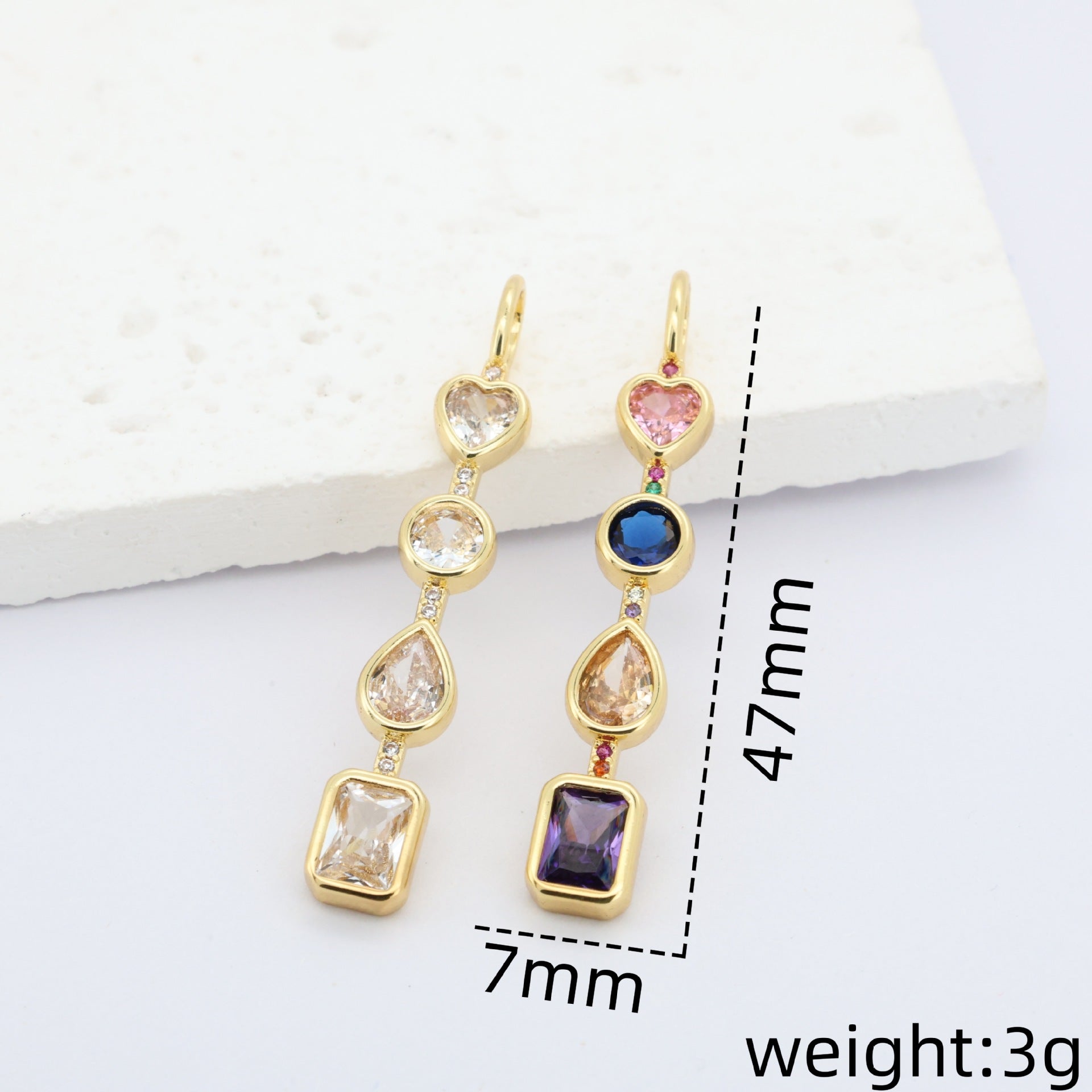 Geometric Shape Solitaire CZ 18K Gold Multi Pendant Chain Bulk