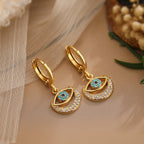 Moon Evil Eye 18K Gold CZ Anti Tarnish Pendant Chain Earring Set Bulk