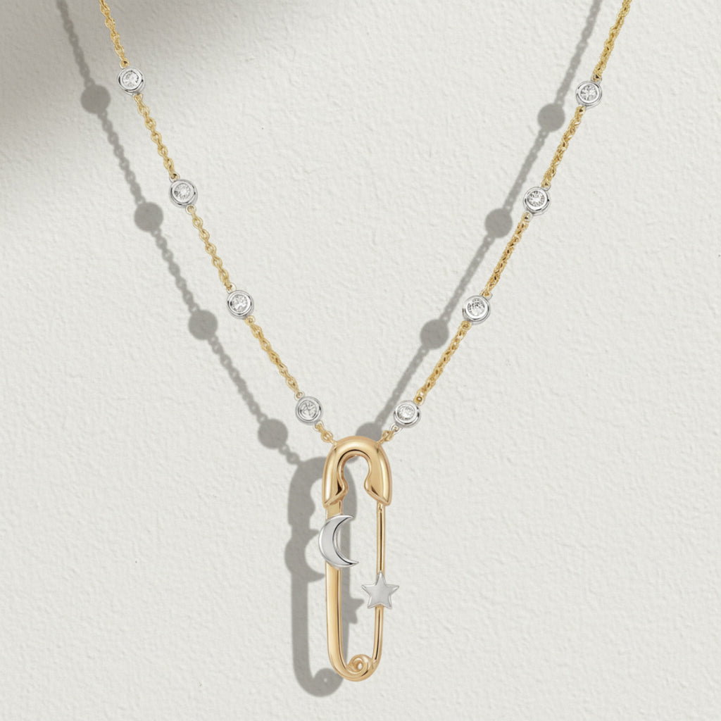 Gold Silver Celestial Safety Pin Stainless Steel Necklace Bulk