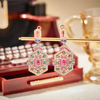 Hexagon Design Gold CZ Kundan-Polki Copper Necklace Combo Set Wholesale