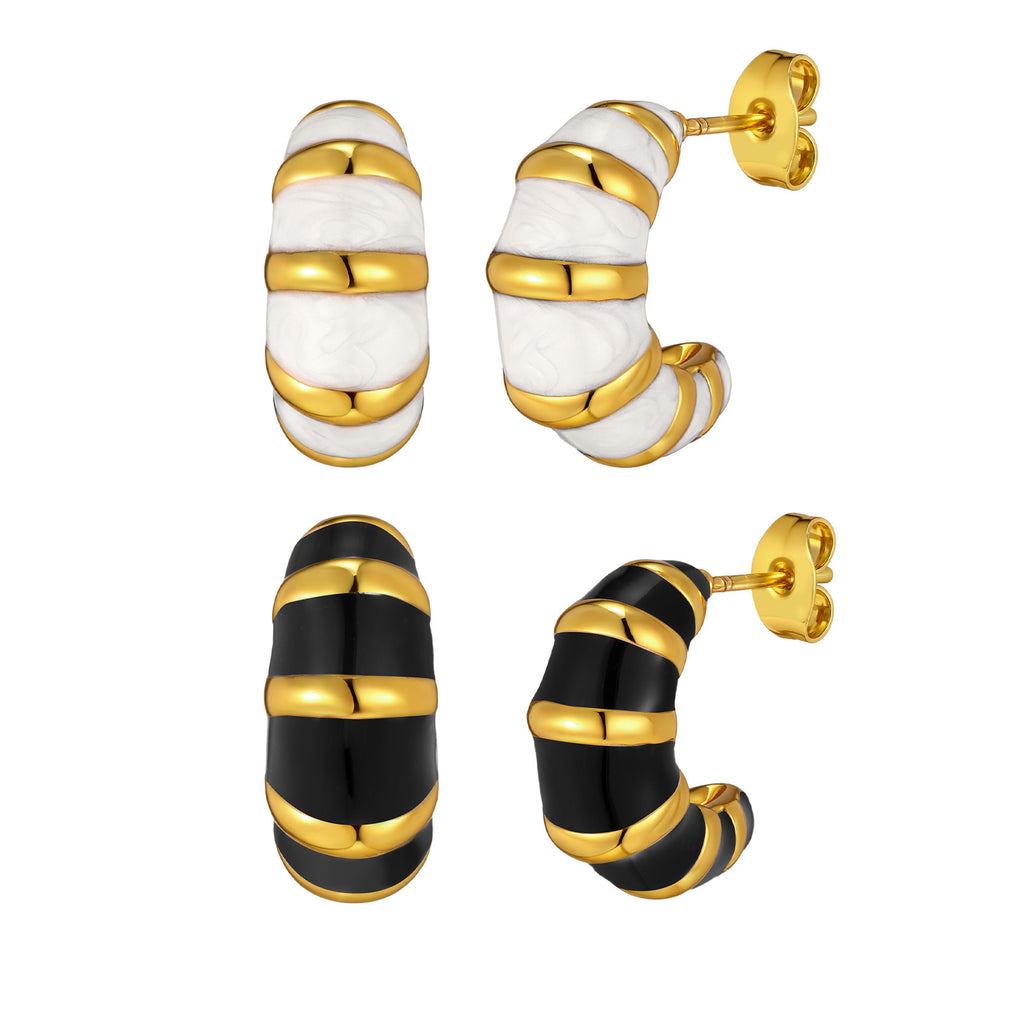 Bulk White Black Twisted Croissant Gold Stainless Steel Stud Earrings