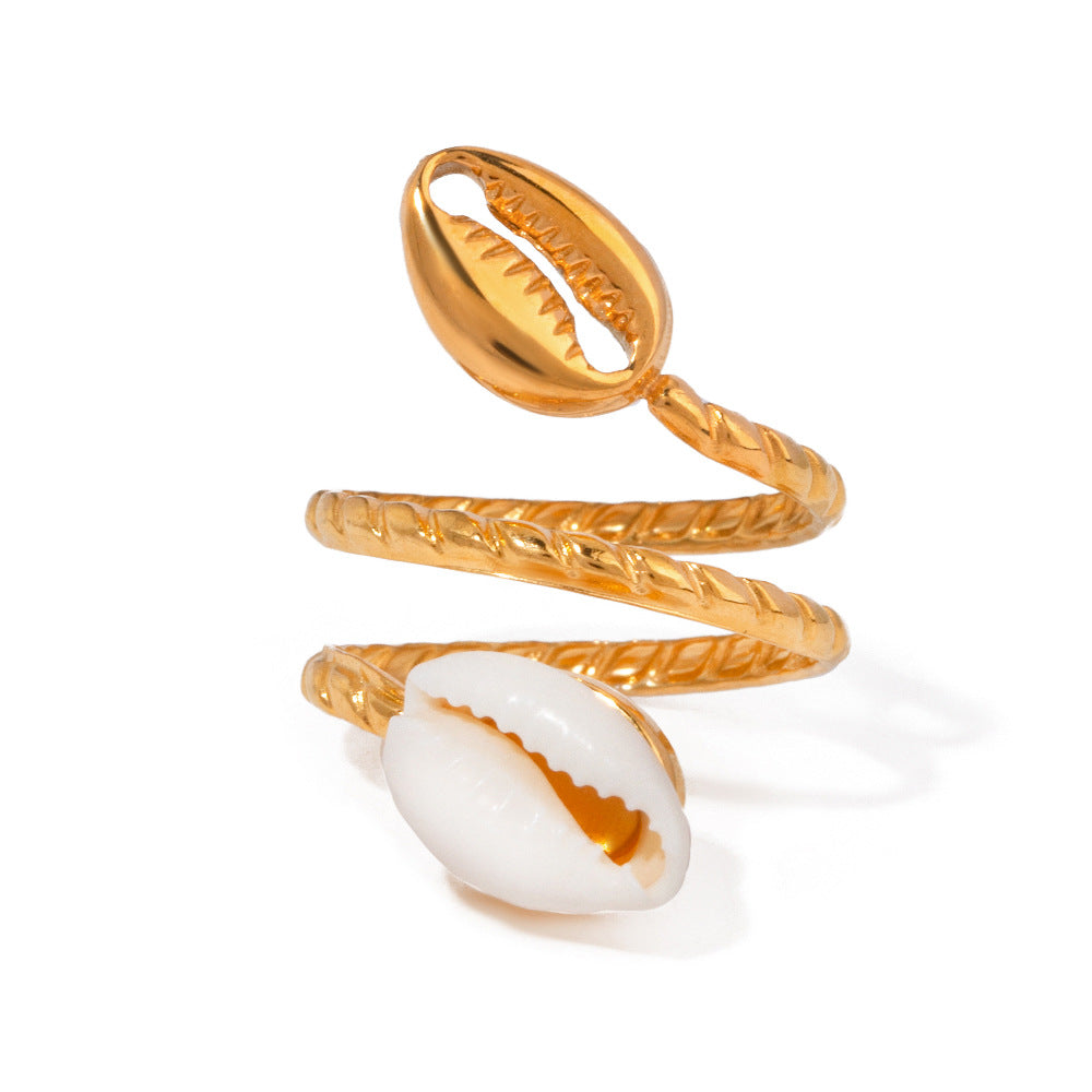 Dual Shell Rope Gold Anti Tarnish Stainless Steel Adjustable Ring Bulk