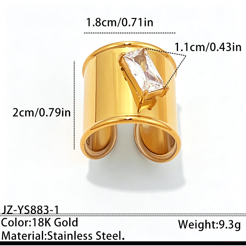 Designer Wide Band Gold CZ Stainless Steel Anti Tarnish Fancy Ring Bulk