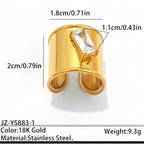 Designer Wide Band Gold CZ Stainless Steel Anti Tarnish Fancy Ring Bulk