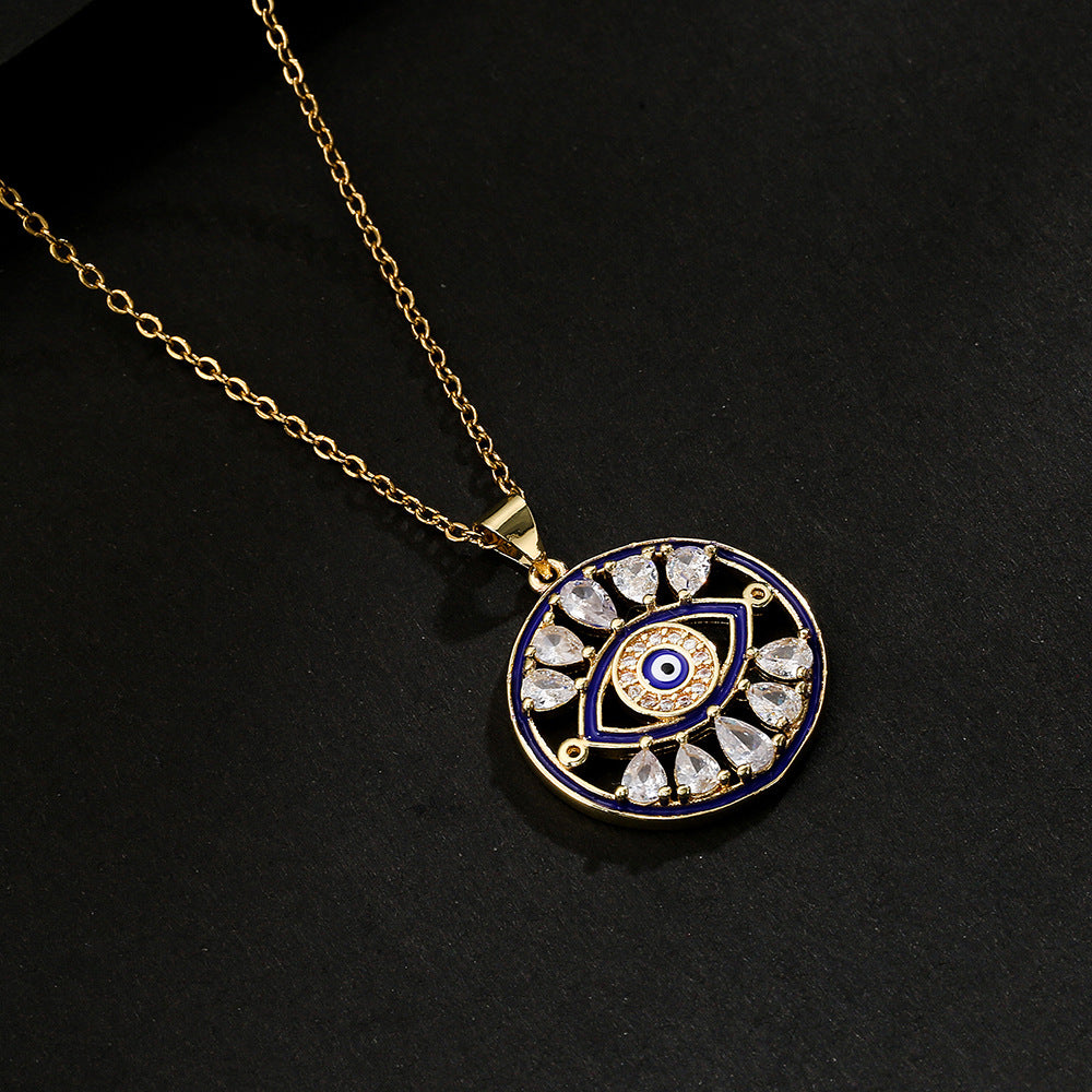 Evil Eye Drop Cubic Zirconia 18K Gold Necklace Pendant Chain Bulk