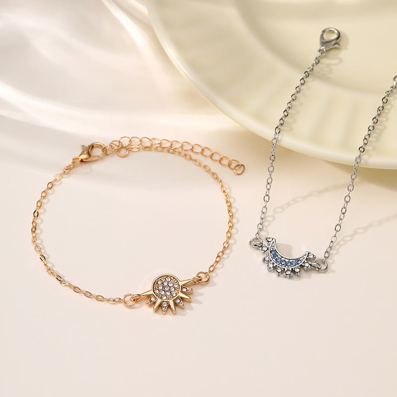 Sun Moon 18K Gold Silver Blue CZ Chain Bracelet Pack Of 2 Bulk Secondary image