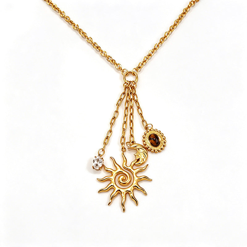 Elegant Sun & Moon Gold Layered CZ Anti Tarnish Copper Necklace Bulk