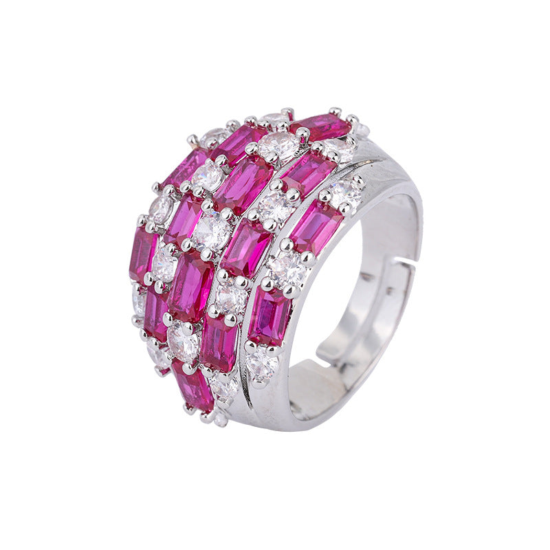 Baguette CZ Crystal Red Blue Silver Anti Tarnish Free Size Ring Bulk