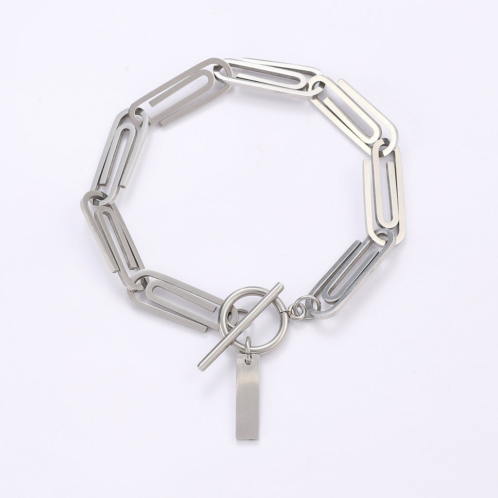 Minimal Paperclip Silver Anti Tarnish Stainless Steel Bracelet Wholesale