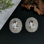 Oval Rhinestone Cubic Zirconia Silver Stud Earring For Women Bulk
