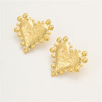 Beaten Finis Heart Gold Stainless Steel Anti Tarnish Stud Earring Bulk