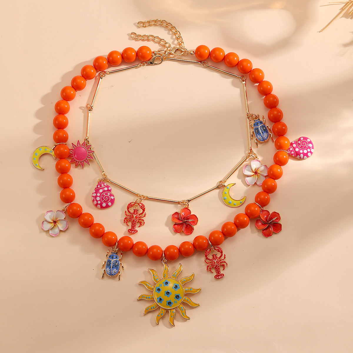 Multi Color Charm Celestial Gold Plated Beads Necklace For Women Bulk