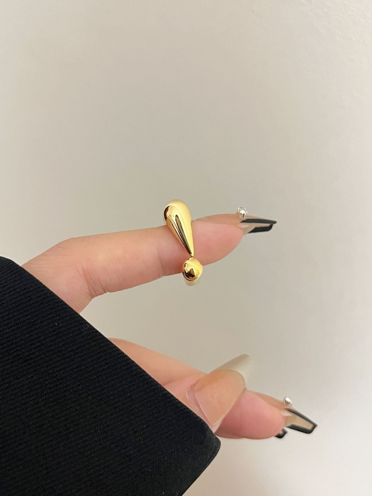 Retro Question Mark Exclamation Mark 18K Gold Silver Anti Tarnish Adjustable Ring For Women