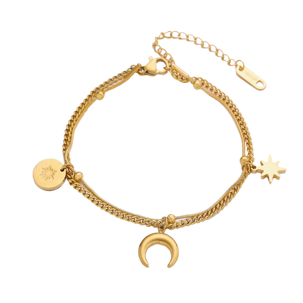 Moon And Star 18K Gold Stainless Steel Charm Chain Bracelet Bulk