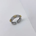Designer Dual Tone Gold Silver CZ Copper Textured Bracelet Ring Set Bulk