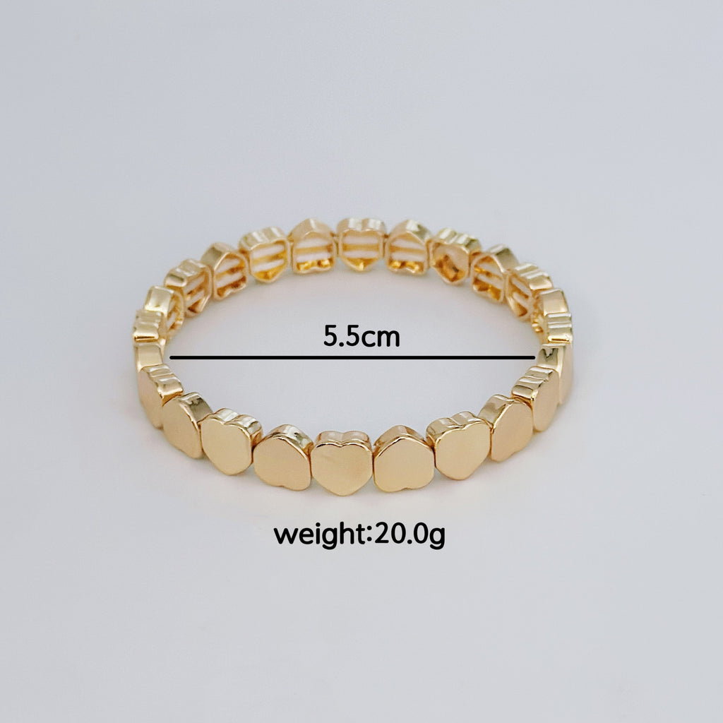 Heart Stretchable Gold Plated CZ Anti Tarnish Brass Bracelet Wholesale