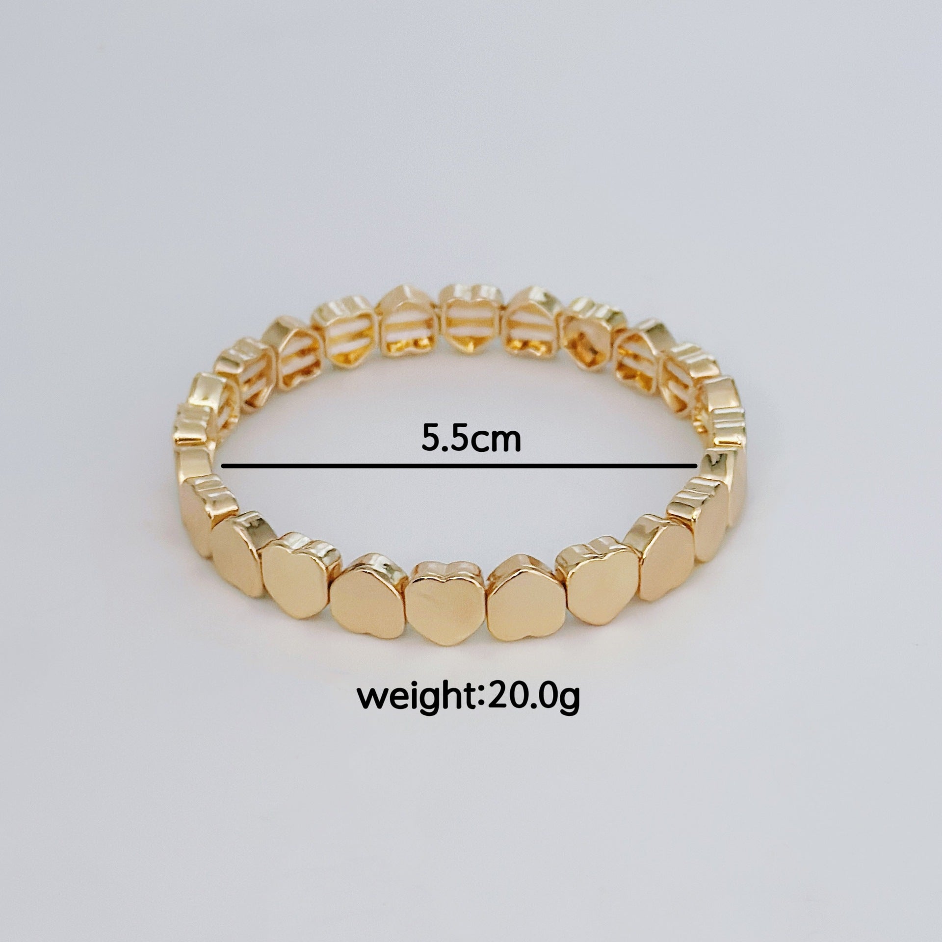 Heart Stretchable Gold Plated CZ Anti Tarnish Brass Bracelet Wholesale
