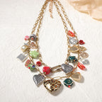 Dual Layer 18K Gold Heart Various Pieces Of Charm Necklace Women Bulk
