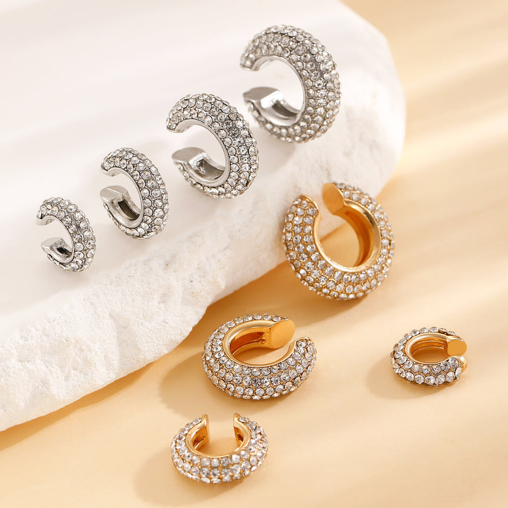 Studded Gold CZ Anti Tarnish Air Cuff Stud Earring Pack Of 2 Bulk