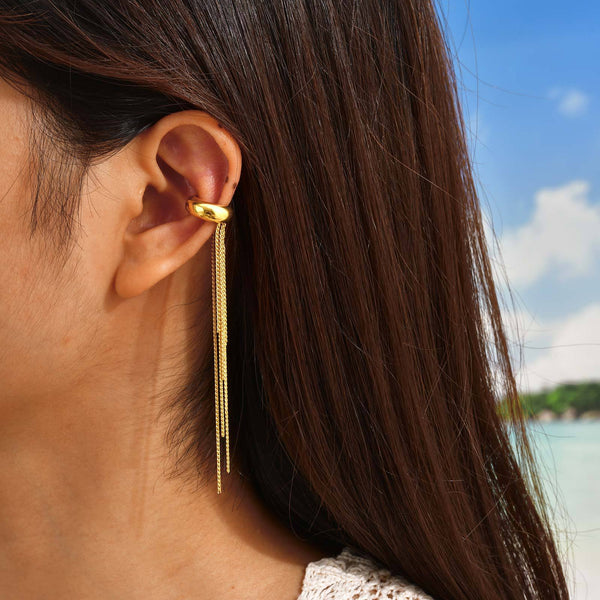 Bulk Chain Tassel Gold Plated CZ Stainless Steel Single Ear Cuff Secondary image