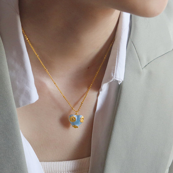 Heart Blue Gold Anti Tarnish Necklace Pendant Chain Earring Set Bulk Secondary image