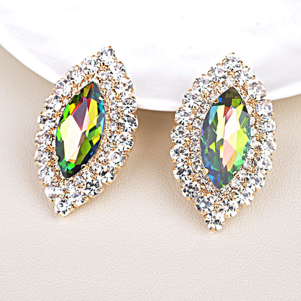 Rainbow Oval Rhinestones Crystal 18K Gold Stud Earring For Women Bulk Main image