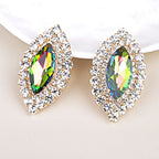 Rainbow Oval Rhinestones Crystal 18K Gold Stud Earring For Women Bulk