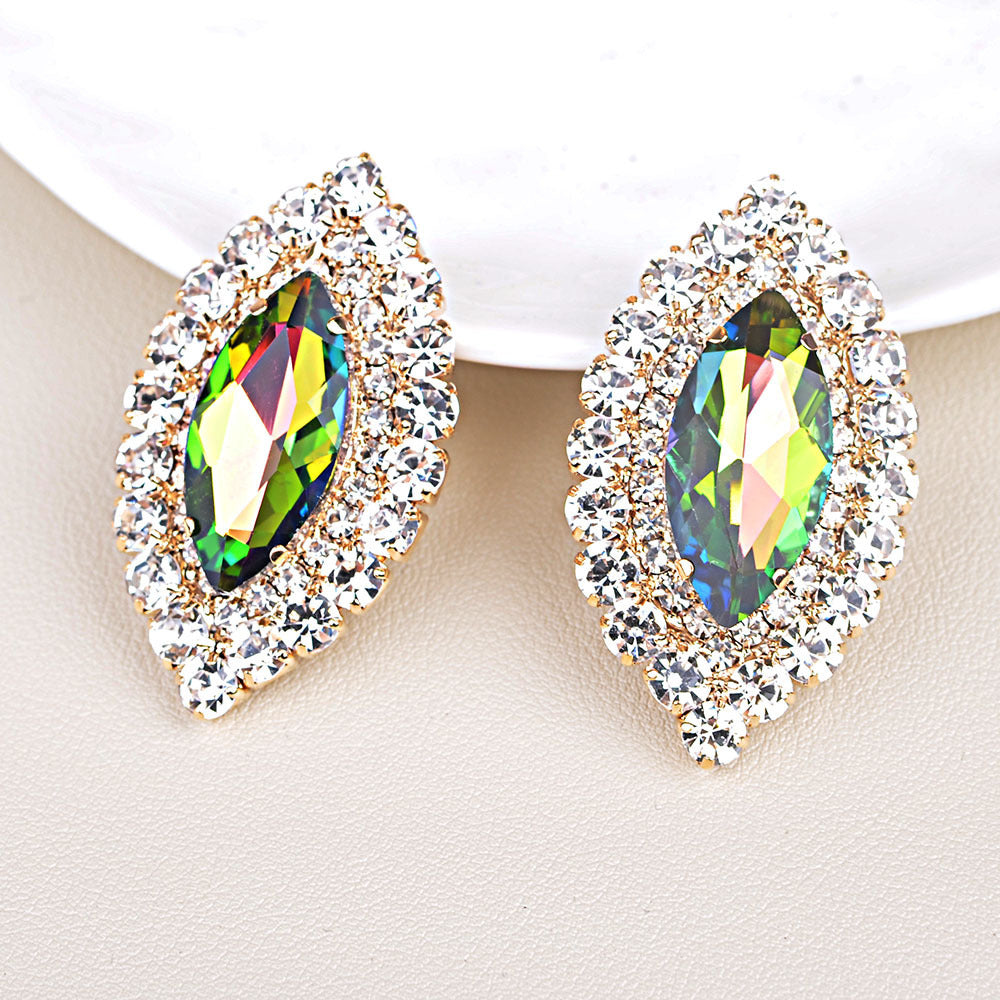 Rainbow Oval Rhinestones Crystal 18K Gold Stud Earring For Women Bulk