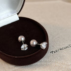 Silver Round Pearl Cubic Zirconia Copper Stud Earrings Women Bulk