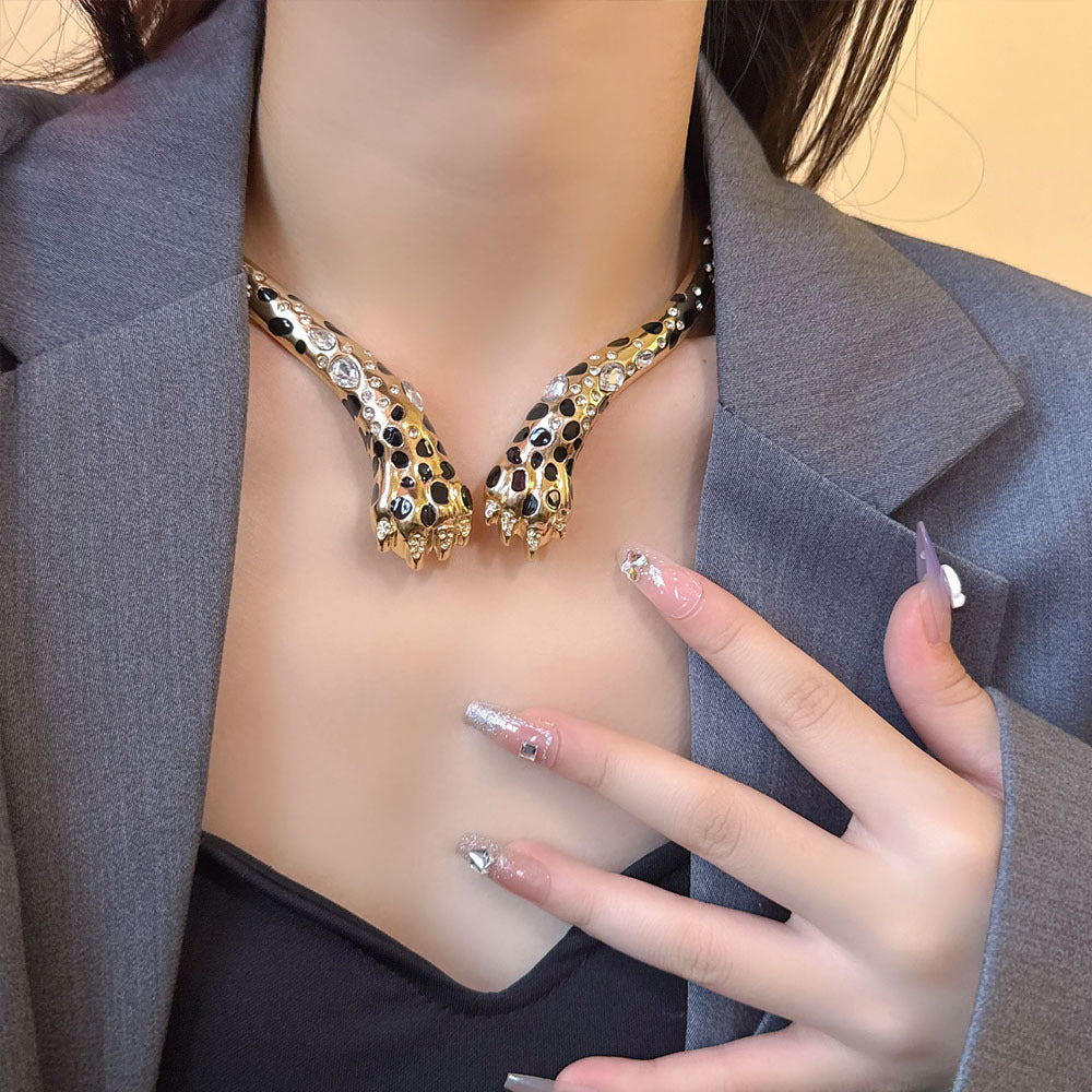 Designer Two-Tone Snake Collar Gold Silver Enamel Necklace Wholesale
