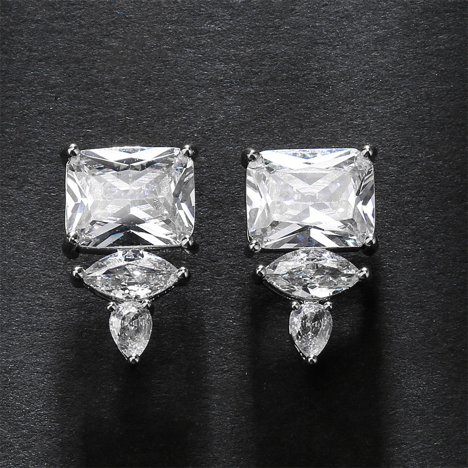 Bulk White Yellow Gold Silver CZ Anti Tarnish Copper Stud Earrings