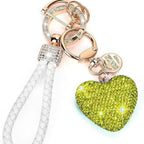 Multi Color Stylish Heart Leather Strap Gold Rhinestone Keychain Bulk