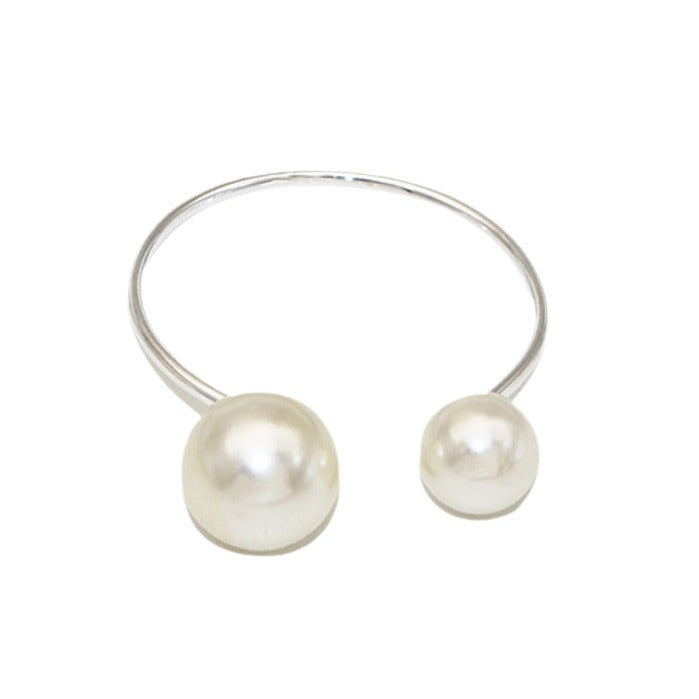 Dual Pearl White 18K Gold Anti Tarnish Free Size Ring For Women Bulk