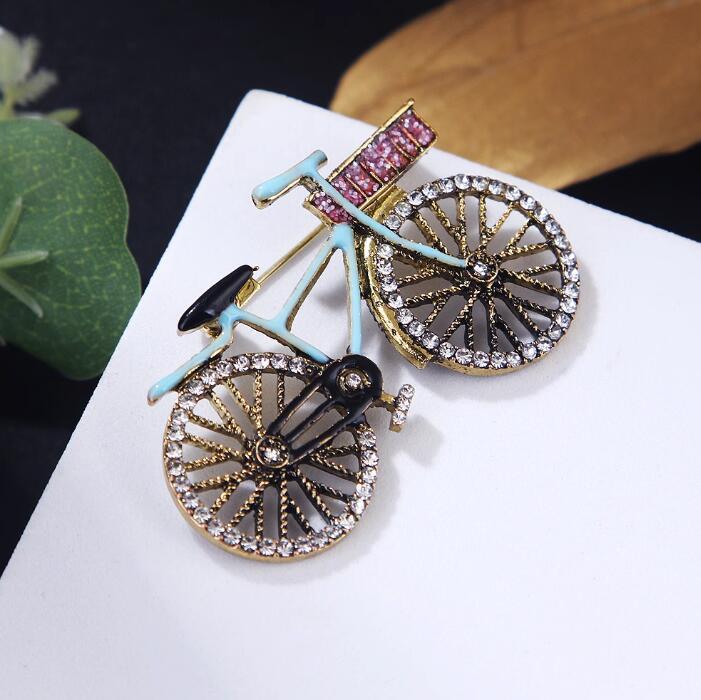 Blue Pink Cycle Gold Cubic Zirconia Copper Brooch For Women Bulk