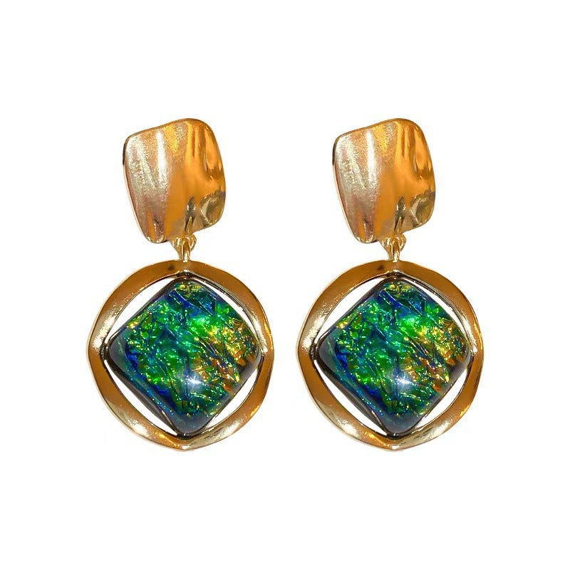 Bulk Multi Color Rhombus Shaped Gold Plated Beads Alloy Drop Earrings